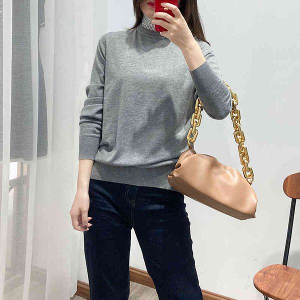 

women's sweaters autumn and winter pure color mesh high neck pullover sweater women's slim fitting long sleeve bottomed sweater ve, White;black