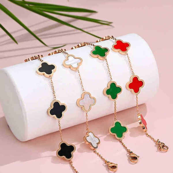 

clover steel bracelet plated with 18k rose gold fashionable temperament korean minority, Black