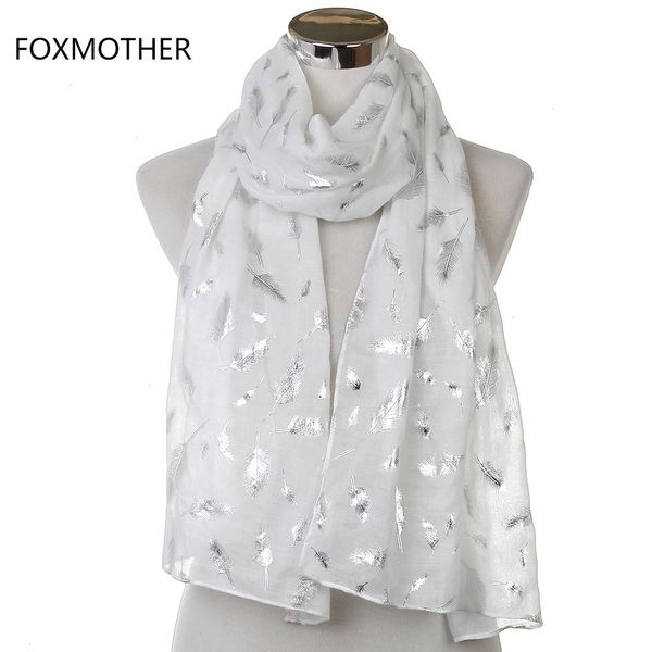 

brand fashionable wrap ladies shiny white yellow purple color bronzing foil silver feather scarves for womens, Blue;gray