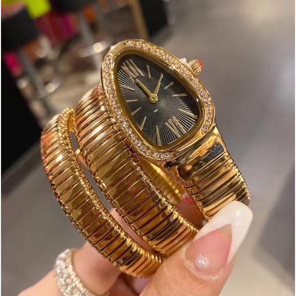 2022 Bracciale da donna di lusso Orologio da donna serpente d'oro Orologi da polso di marca con diamanti Fascia in acciaio inossidabile Orologi da donna per donna Natale San Valentino Regalo per la festa della mamma