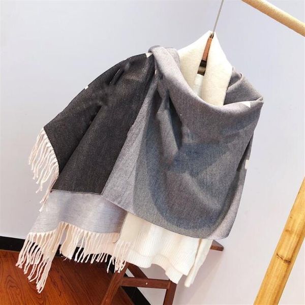 

designer winter wool scarf shawl letter flower long shape cashmere 3 colors 180x70 cm2300, Blue;gray