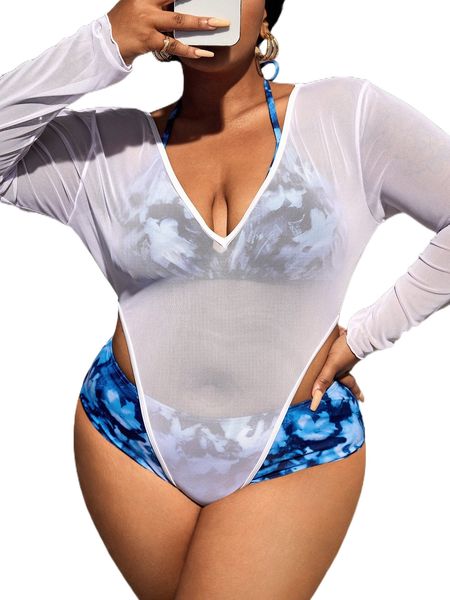 

plus 3pack tie dye halter bikini swimsuit u0vk#, White;black