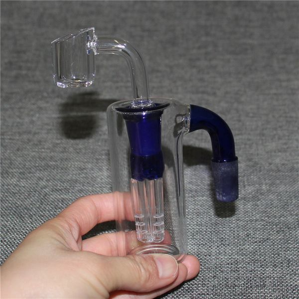 Bunter 90-Grad-Wasserpfeifen-Rückgewinnungsfänger, 18 mm, 4-Arm-Baum-Perc-Aschefänger, 14-mm-Verbindungen mit Schüssel, Quarz-Banger-Glas-Recycler-Fänger-Adapter