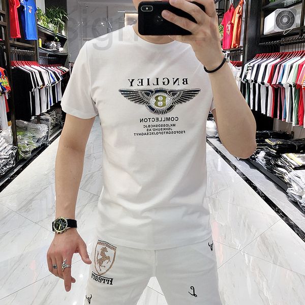 

men's t-shirts designer fashion summer fashion brand men's combed cotton letter printing drill short sleeve slim fit t-shirt s8zs, White;black