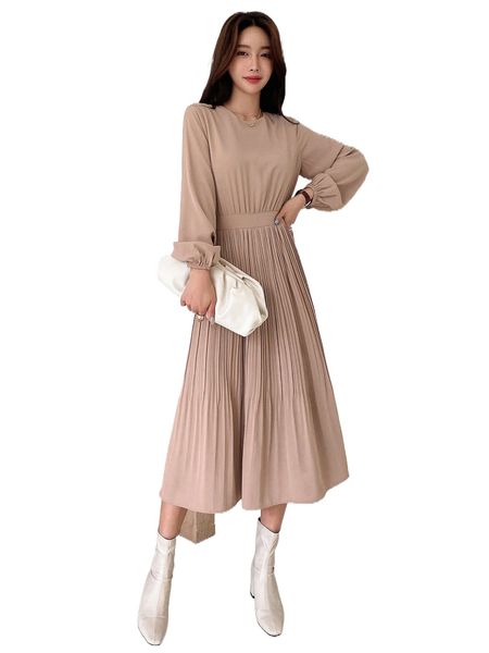 

dazy solid pleated dress m4li#, Black;gray