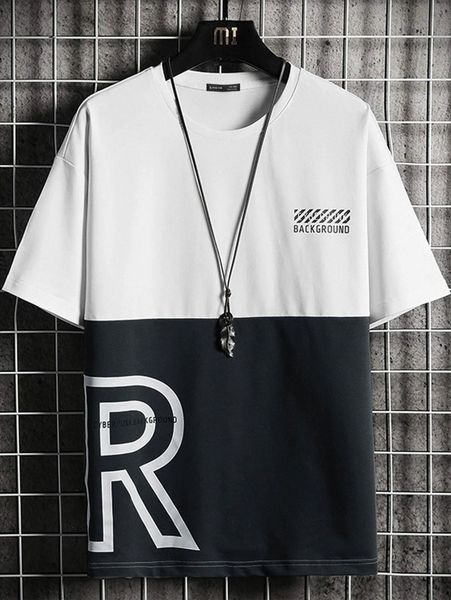 

men letter graphic two tone drop shoulder tee k3hs#, White;black