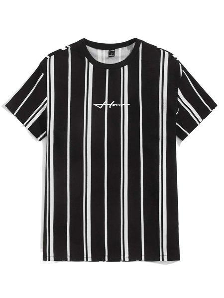 

men letter & striped pattern tee x0iq#, White;black