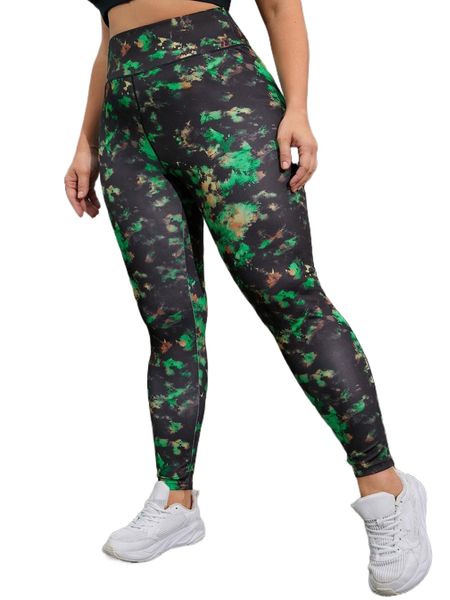 

plus tie dye wide waistband sports leggings o1k8#, Black