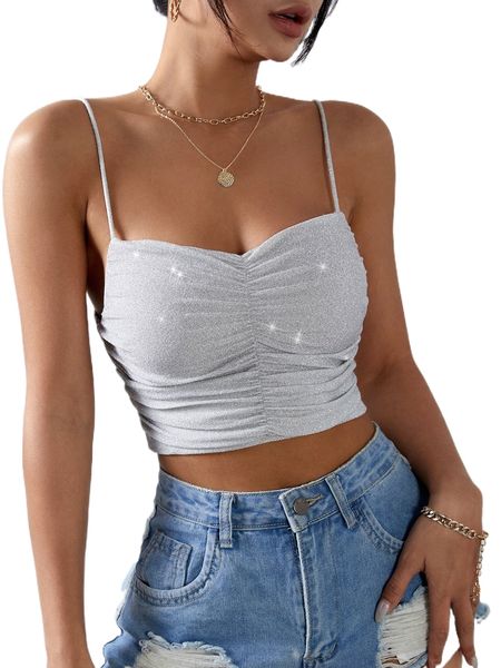 

ruched glitter cami p8nt#, White