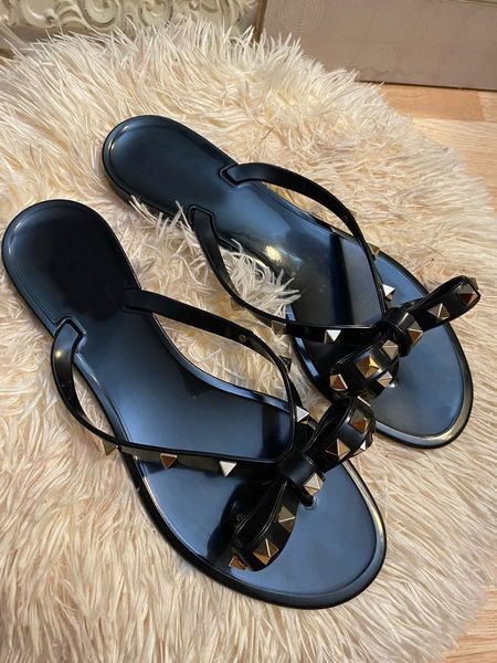 

famous ladies sandals leather spiked women sandal flats flip flops slipper slide women's flat summer gladiator sandals party dress with, Black