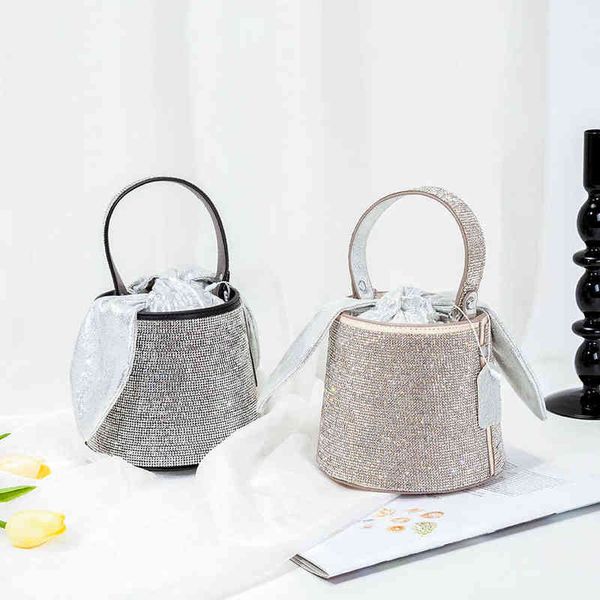 

evening bag bow diamond bucket clutch wedding purse women luxury fashion designer chain shiny crystal handbag party 220622