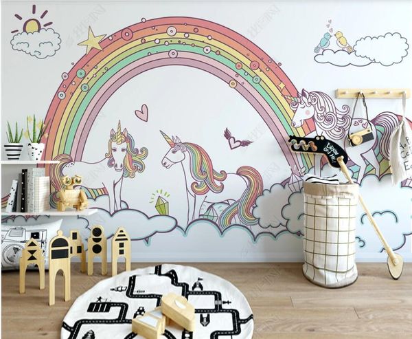 

custom p mural 3d blue wallpaper on the wall cartoon cute animal unicorn children's room home decor living room 3d wall murals wallpape