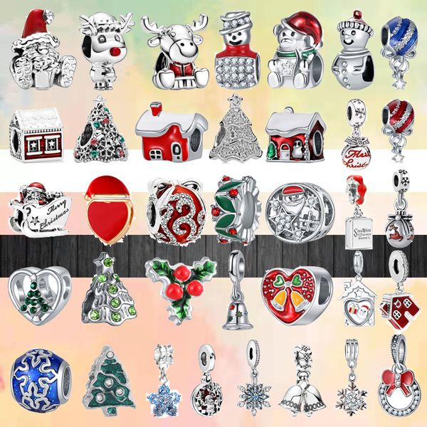 Fit pandora charms 925 braccialetto Perlina Scatola originale Albero di Natale Babbo Natale Pupazzo di neve Fiocco di neve Classico gioiello europeo