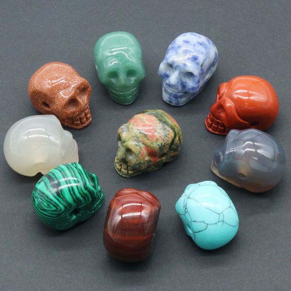 

natural polished crystal skull charms colorful stone ghost head carved reiki healing gift crafts pendant stone statues wholesale 20mmx30mmx2, Bronze;silver
