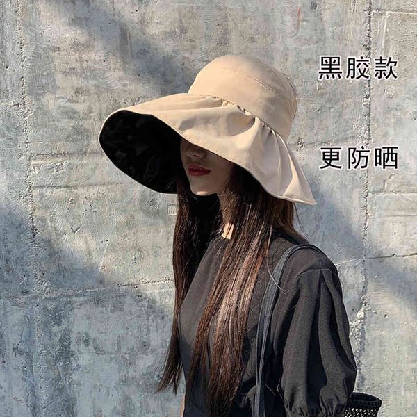 

hats sunshade and sunscreen fisherman female summer anti ultraviolet empty black glue large eaves foldable headless, Blue;gray