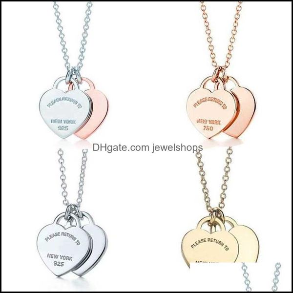 

fashion classic 925 sterling sier necklace double heart pendant man women party wedding jewelry with box drop delivery 2021 nec, Silver