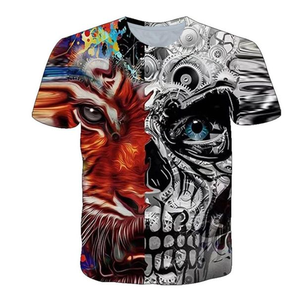 Herren-T-Shirts, personalisiertes Totenkopf-Tiger-Top, Herren- und Damenbekleidung, 3D-Druck, kurzärmliges T-Shirt für den Frühling, Sommer, Herren
