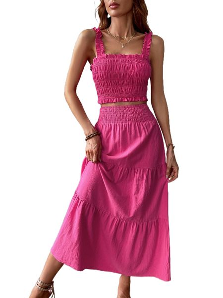 

shirred frilled & ruffle hem skirt n96t#, White