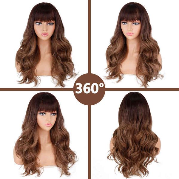 

linghang long ombre light brown ash blonde wavy wig cosplay party daily synthetic wig for women high density temperature fibre, Golden;white