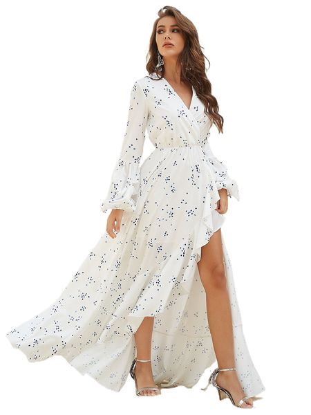 

dot print ruffle hem asymmetric hem dress h0eh#, Black;gray