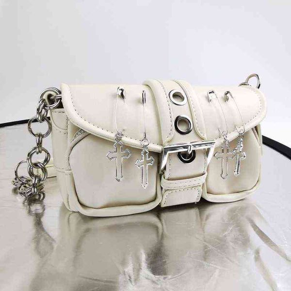 

evening bags vintage gothic shoulder bag women 2022 harajuku punk pin cross crossbody solid pu leather womens handbag pouch 220630