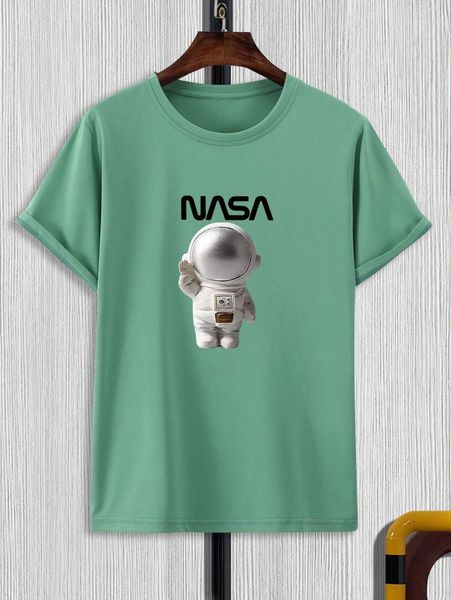 

men letter & astronaut print tee f0jg#, White;black