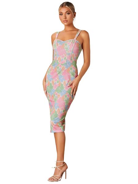 

floral print split back cami dress s4wd#, Black;gray