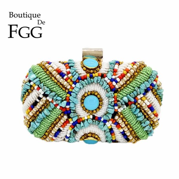 Boutique De FGG Vintage Bohemian Women Gold Clutch Borse con perline Borsa da sera Borsa da sposa Borsa da festa Bolsos De Fiesta Mujer 220614