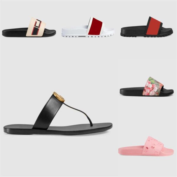 

2021 designer slides women flip flops leather women sandal with double metal black white brown slippers summer beach sandals with 265p