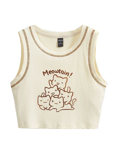 

x mschibious cartoon & letter graphic stitching tank e1lc#, White