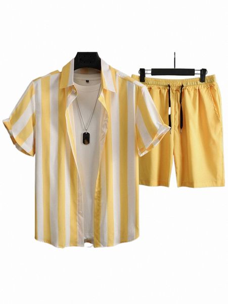 

men striped print shirt & shorts without tee p7ha#, Gray