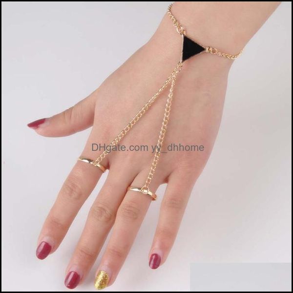 

charm bracelets jewelry link chain 1pc trendy women punk triangle finger conjoined bracelet fashion slave for boho drop delivery 2021 suumv, Golden;silver