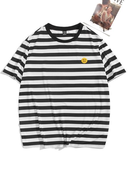 

men cartoon patched striped tee q1vj#, White;black