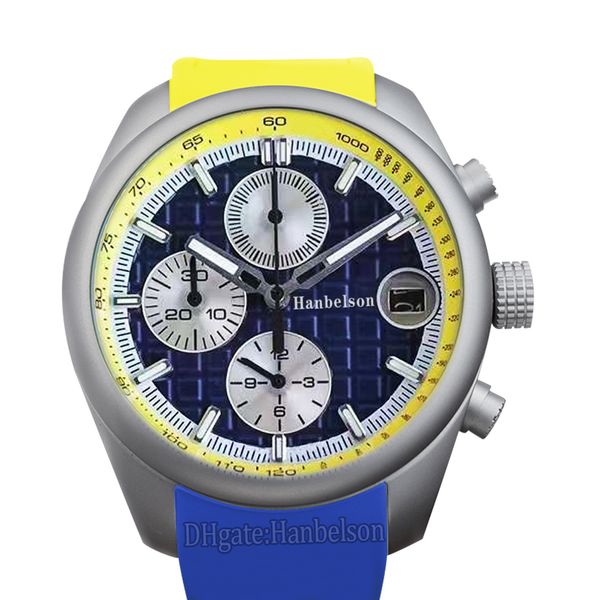 

2022 mens watch yellow blue two tone rubber strap luminous sapphire 42mm japan quartz movement chronograph male wristwatch, Slivery;brown