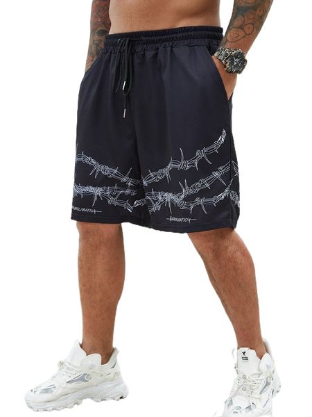 

extended sizes men letter graphic drawstring waist shorts n95h#, White;black