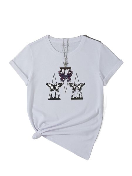 

geo & butterfly print tee s3dq#, White