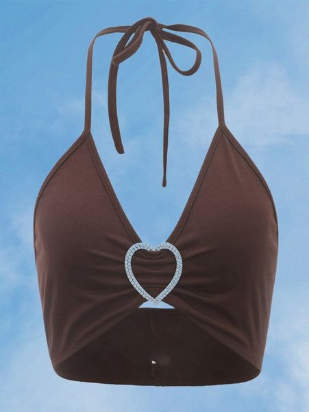 

romwe heart rhinestone tie backless halter p1yv#, White