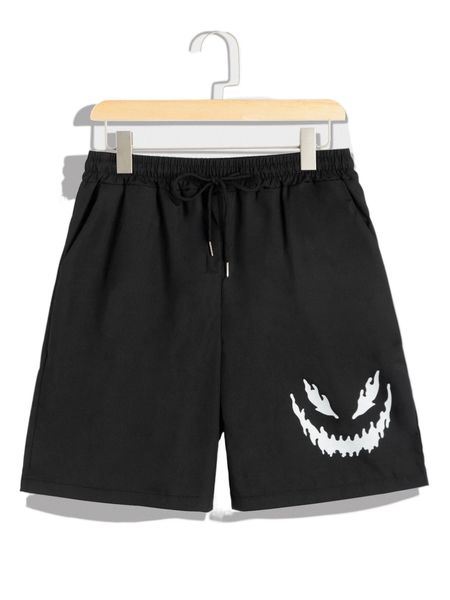 

men expression print drawstring waist shorts 305n#, White;black