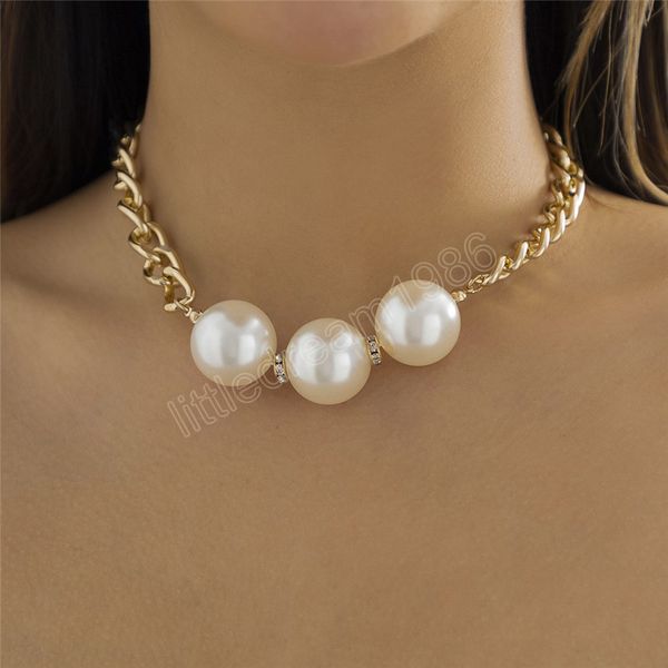 

chain necklace for women girls wedding choker bride big pearl bead pendant neck jewelry accessories, Golden;silver