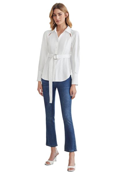 

motf premium viscose puff sleeve belted blouse b1px#, White