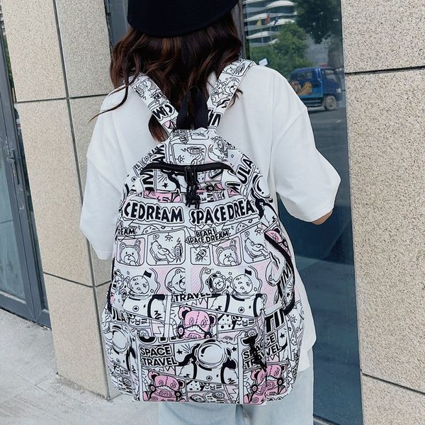 Fashion Cartoon Mulheres Backpack Trend Graffiti School School for Teenage Girls Nylon Laptop à prova d'água Mochilas de viagem Mochilas de viagem