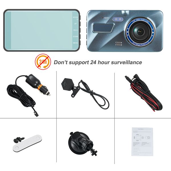 Buona qualità Full HD 1080P 4 pollici Car DVR Dash Camera Dual Lens Dashcam Registrazione video in loop Rilevazione visione notturna a 170 gradi con caricabatteria per auto