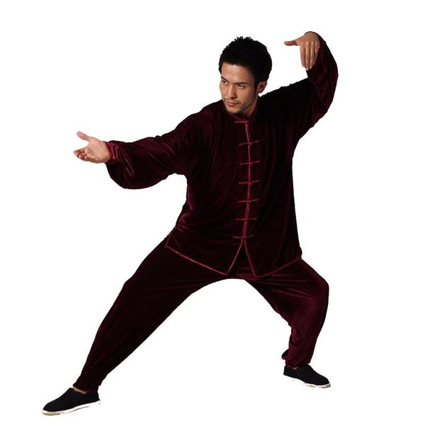 Tute da uomo Velluto di alta qualità Abito cinese Manica lunga Tai Chi Wu Shu Abbigliamento Shadowboxing Costume Uomo Ropa Hombre