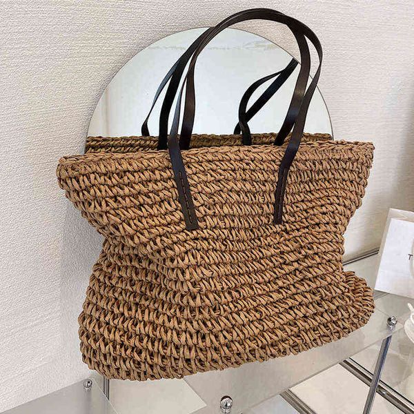 

bohemian hollow straw beach handabg handmade woven shoulder bag for women raffia shopping travel bag female summer casual tote g220519