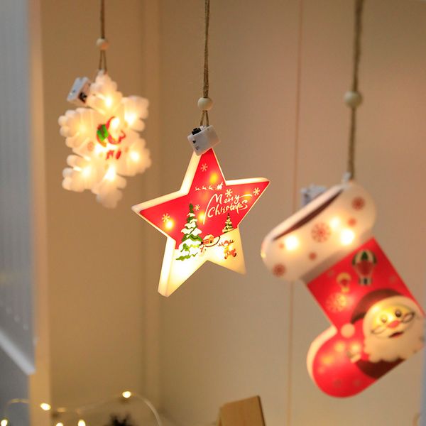 Светодиодные рождественские украшения струны светильники Санта/дерево/снеговик/звезда/носок в форме люстры мигающие огни