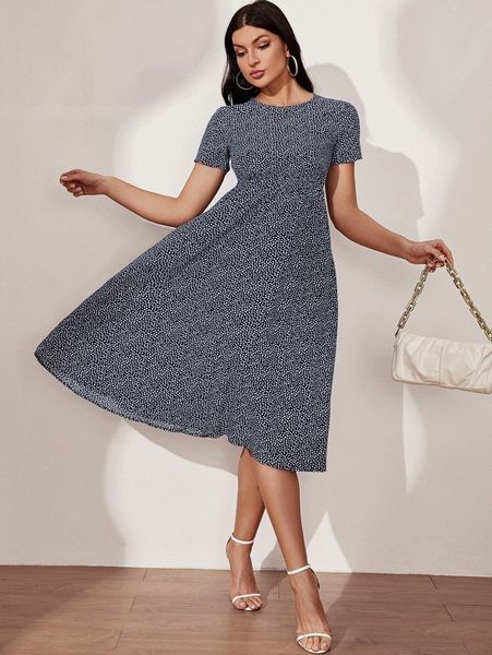 

all over print a-line dress w81v#, Black;gray