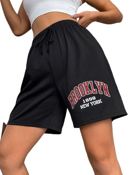 

letter graphic tie front shorts e9m2#, White;black