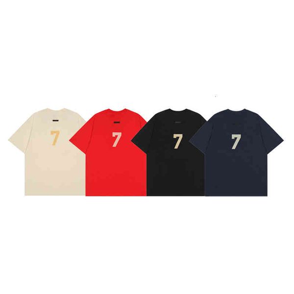 

men's t-shirts gaojiechao brand fog number 7 flocking printing 2022 black red blue large loose short sleeve t-shirt qjff, White;black