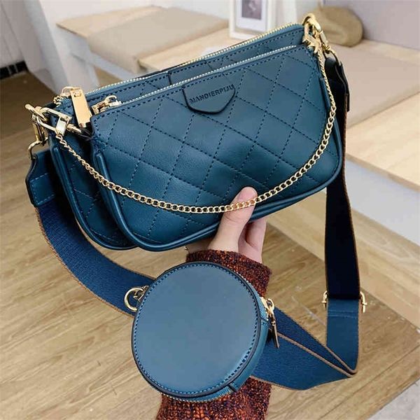 

bag women's 2022 new fashion three in chain messenger net red versatile one shoulder small square bag 50% off factory onlines