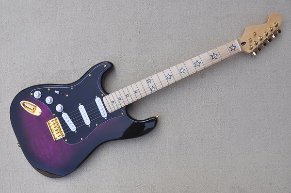

factory custom purple left handed electric guitar with quilted maple veneer,maple fretboard,gold hardware,can be customized